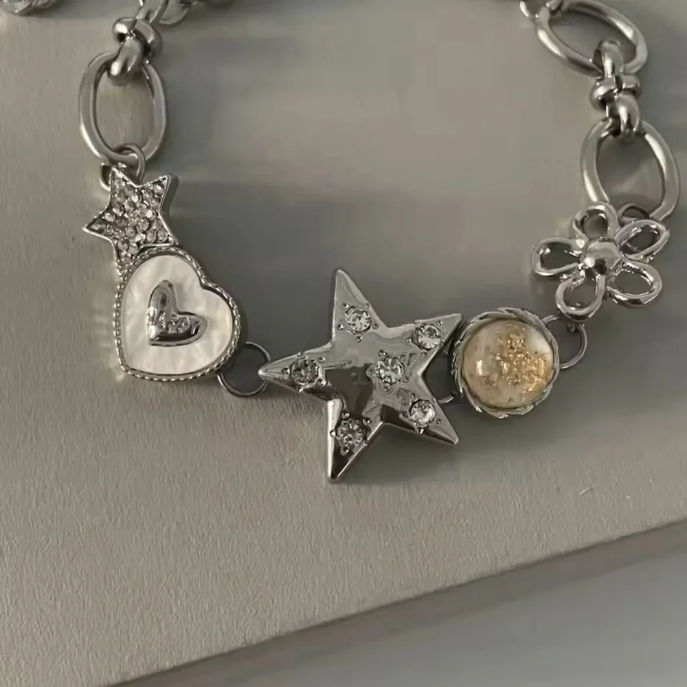 Star Beaded Bracelet Aesthetic Silver Heart Star Chain Bracelet Love - Picture 3 of 5